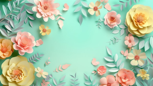 Floral frame background of Plain light blue paper structure background with blank copy space