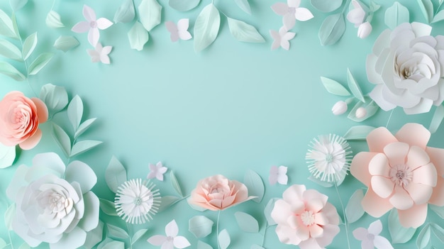 Floral frame background of Plain light blue paper structure background with blank copy space