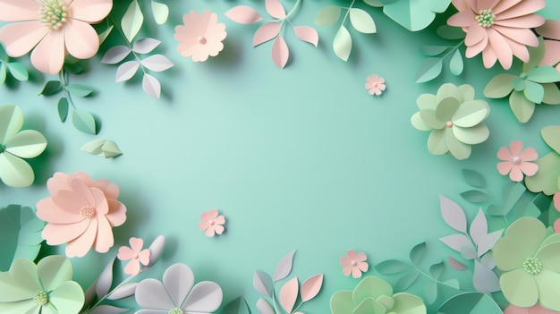 Floral frame background of Plain light blue paper structure background with blank copy space