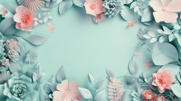 Floral frame background of Plain light blue paper structure background with blank copy space