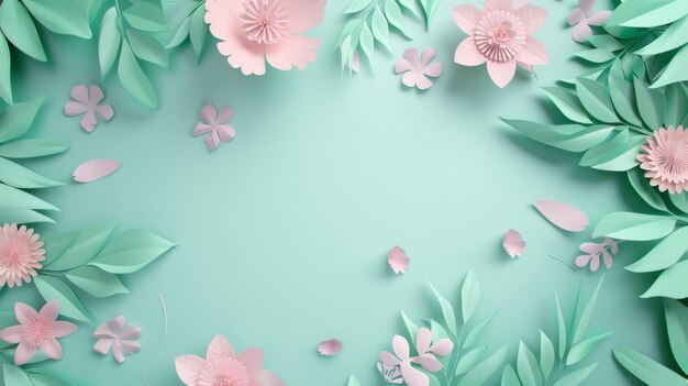 Floral frame background of Plain light blue paper structure background with blank copy space