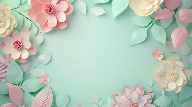 Floral frame background of Plain light blue paper structure background with blank copy space