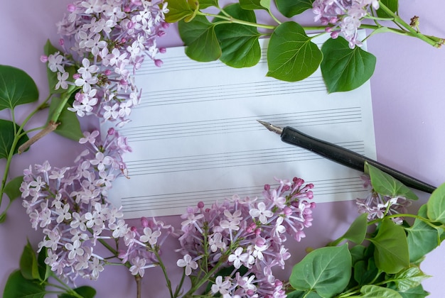 floral frame lilac on a violet surface