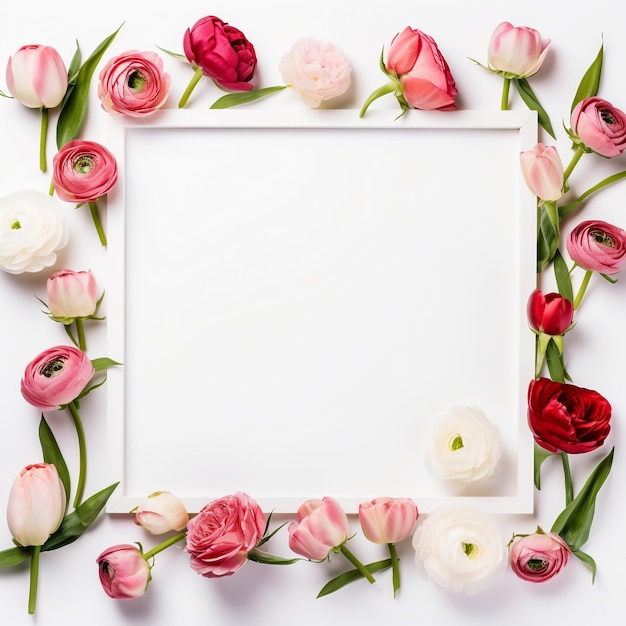 floral frame of pink and red roses