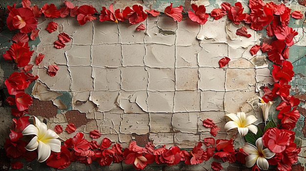 Floral Frame on Weathered Wall