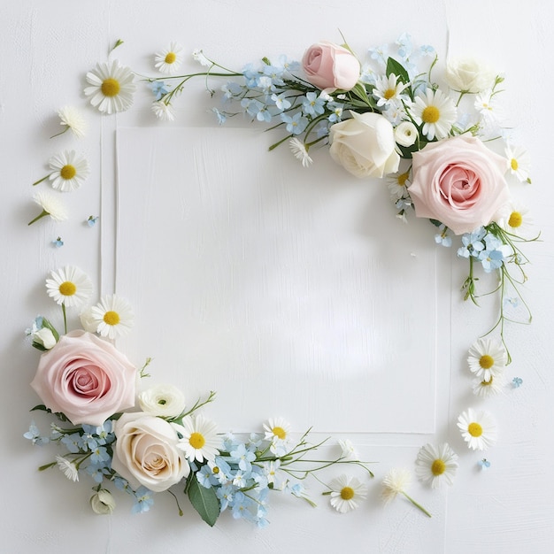 a floral frame with flowers on it and a white background