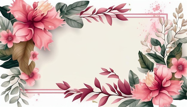 A floral frame with pink flowers on a white background