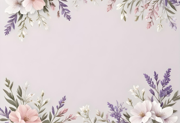 a floral frame with pink and purple flowers on it