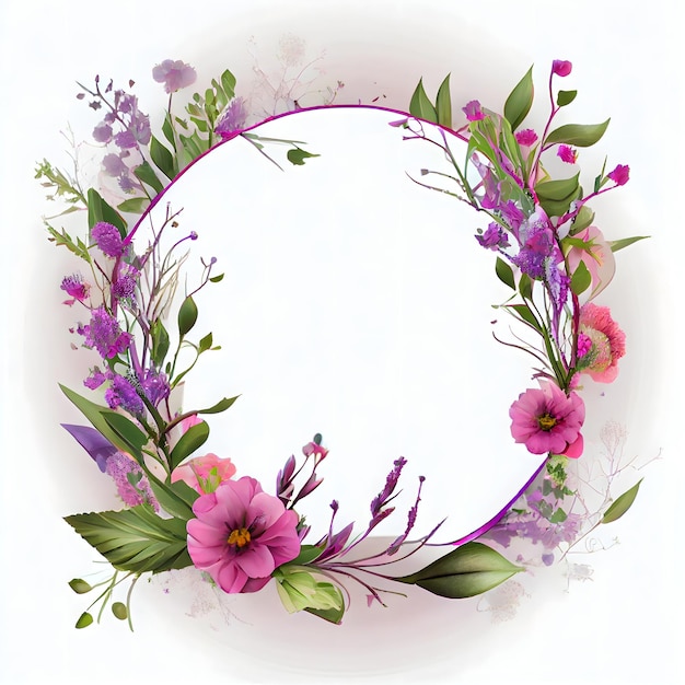 A floral frame with a purple border and pink flowers.