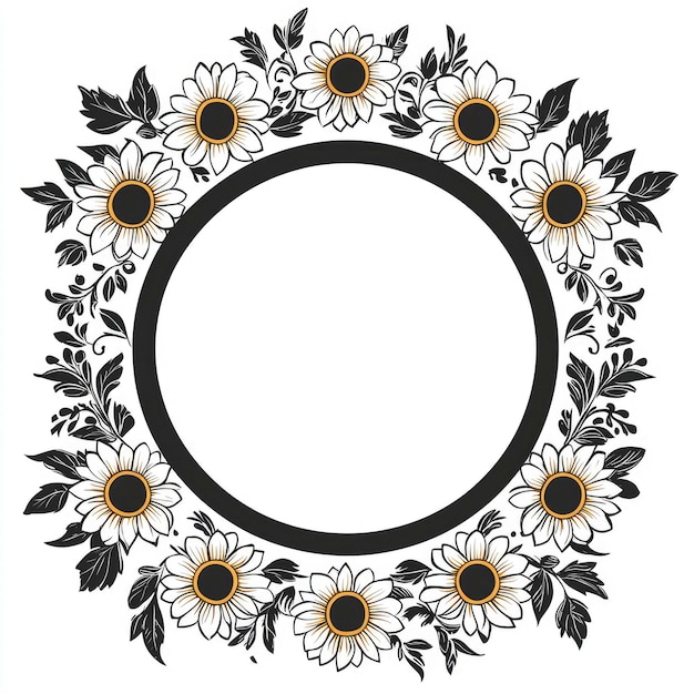 Floral Frame with Sunflowers and Leaves