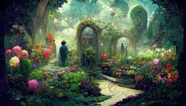 Floral garden fantasy concept art illustration