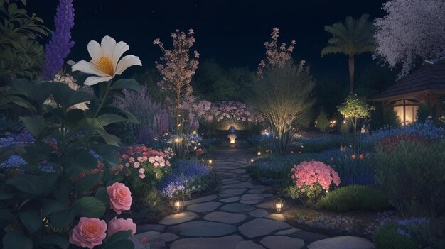 Photo floral garden in the midnight