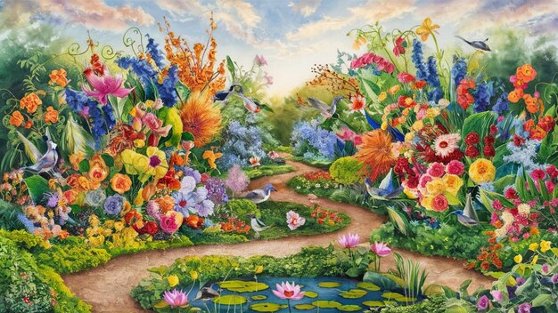 Floral garden watercolor illustration