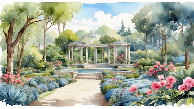 Floral garden watercolor illustration