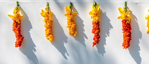 Floral Garlands on White Wall