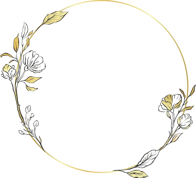 Floral gold vector circle frame