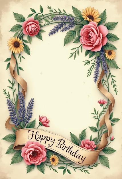 Floral Happy Birthday Banner