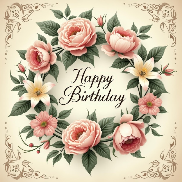 Floral Happy Birthday Greeting Card