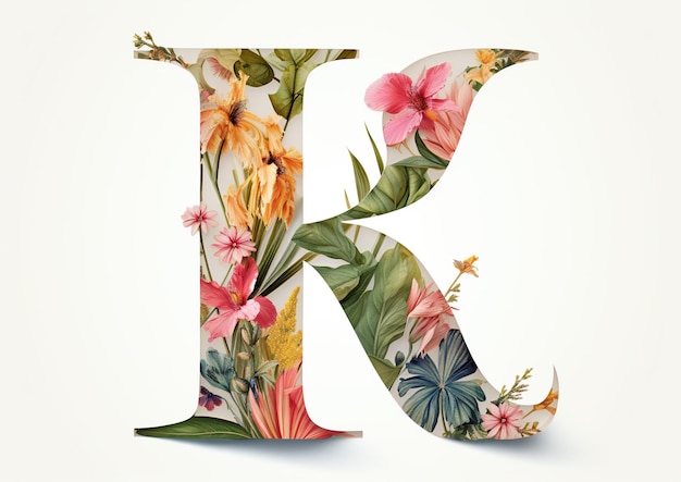 Floral Harmony An Exquisite Floral Alphabet Letter Adorned with Flowers and a Hummingbird Generative Ai