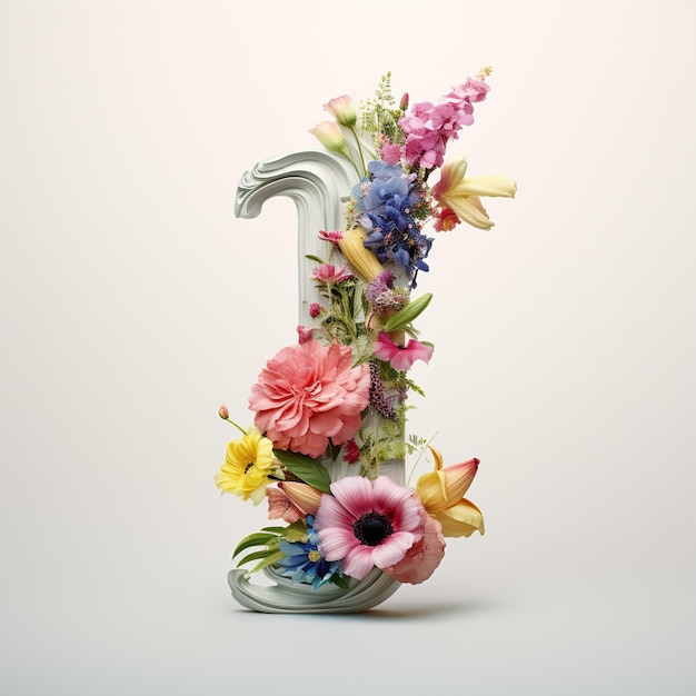 Floral Harmony An Exquisite Floral Alphabet Letter Adorned with Flowers and a Hummingbird Generative Ai