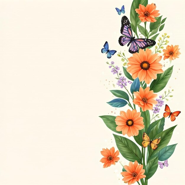 Photo floral harmony a painting of flowers with graceful butterflies