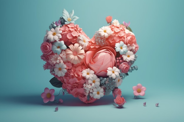 Floral heart 3d pastel Generate Ai