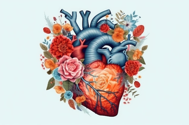 Floral heart and roses illustration