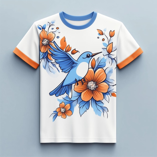 Floral Hummingbird T Shirt Design Mockup