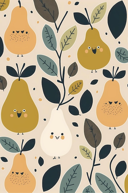 Floral leaves pattern and fruit hand drawn illustration