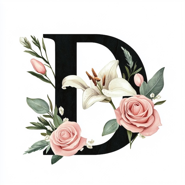 Floral Letter D Watercolor