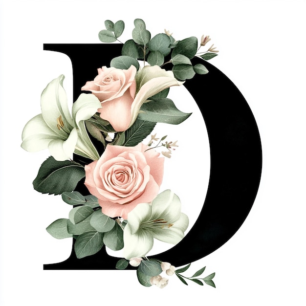 Floral Letter D Watercolor