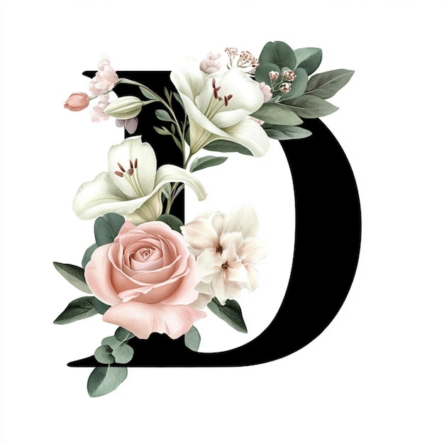 Floral Letter D Watercolor