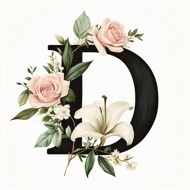 Floral Letter D Watercolor