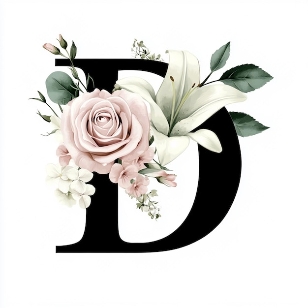 Floral Letter D Watercolor