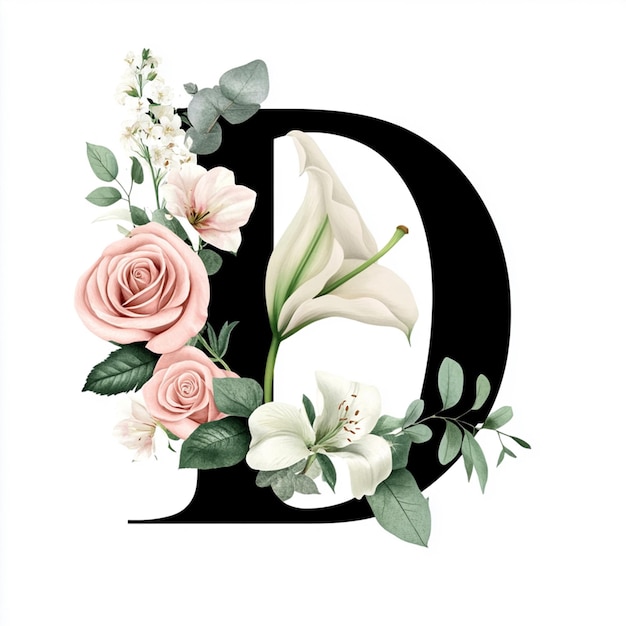 Photo floral letter d watercolor