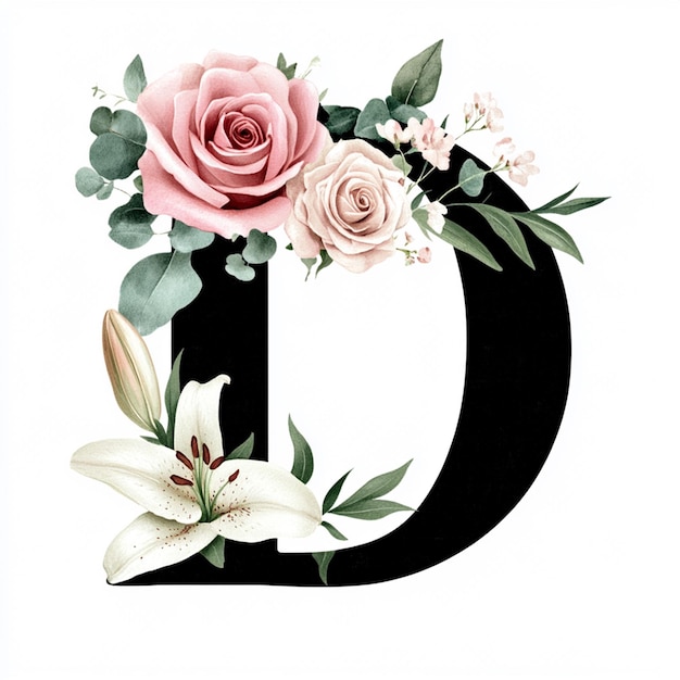 Floral Letter D Watercolor