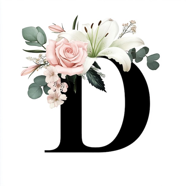 Floral Letter D Watercolor