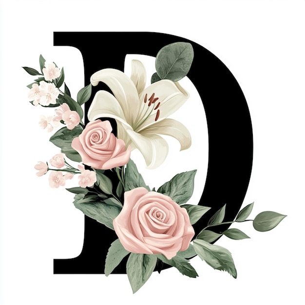 Floral Letter D Watercolor