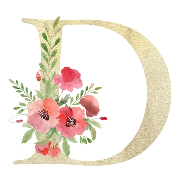 Floral letter D with poppies