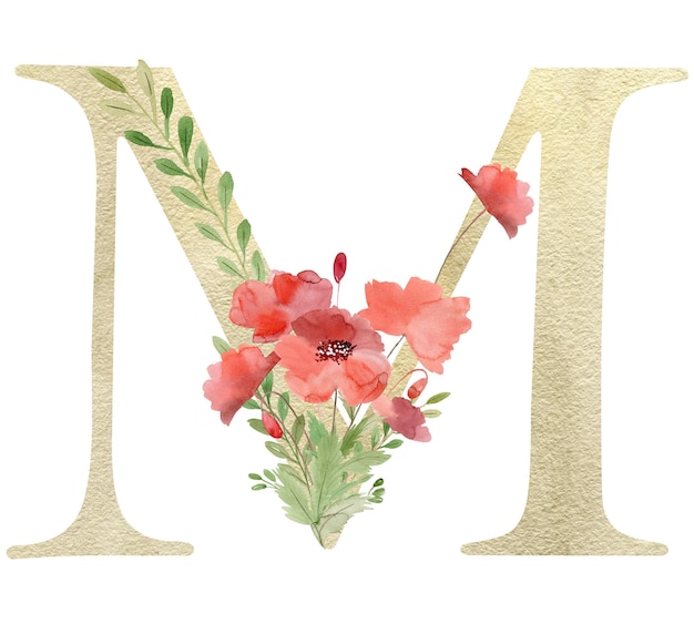 Floral letter M with poppies