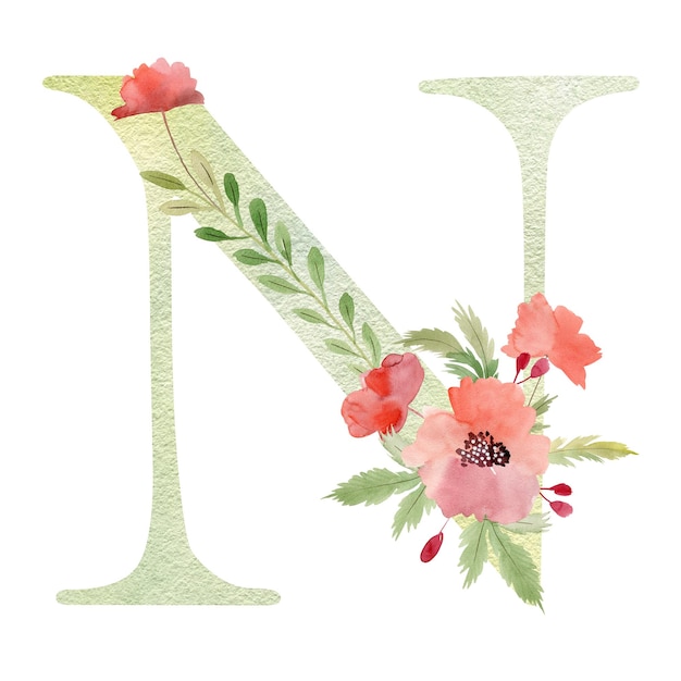 Floral letter N with poppies