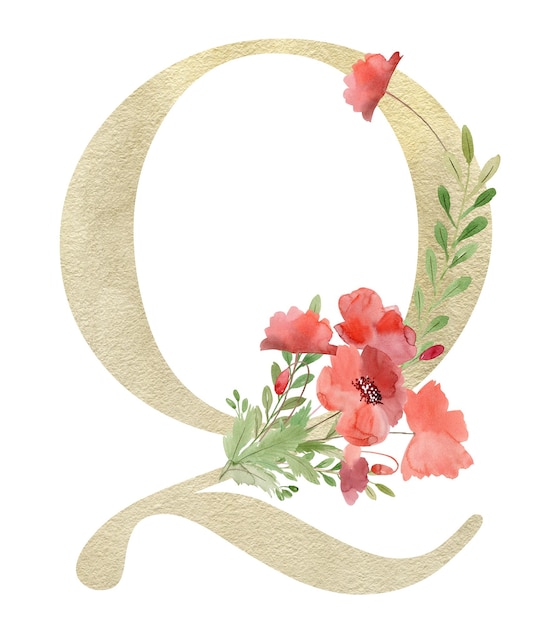 Floral letter Q with poppies