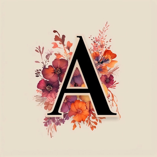 Photo floral letter a with watercolor flowers and leaves vector illustration