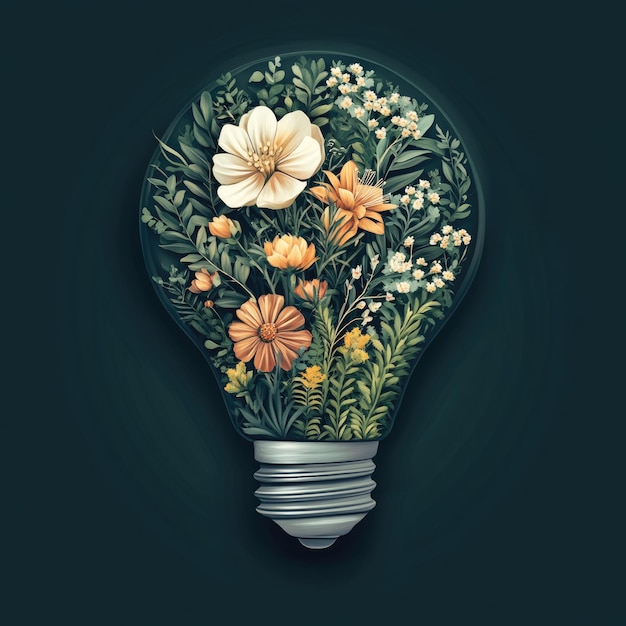 Floral Light Bulb Innovation Natureinspired Green Energy Concept