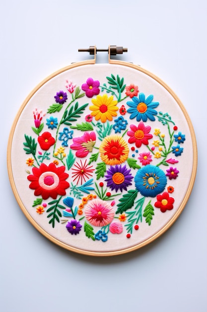 Photo floral mexican embroidery in a vibrant colorful palette