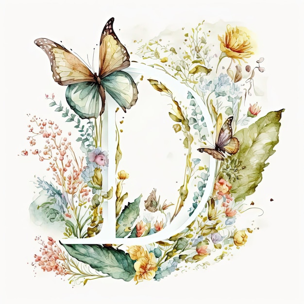 Floral monogram letter D for your fauna inspired projects generative ai