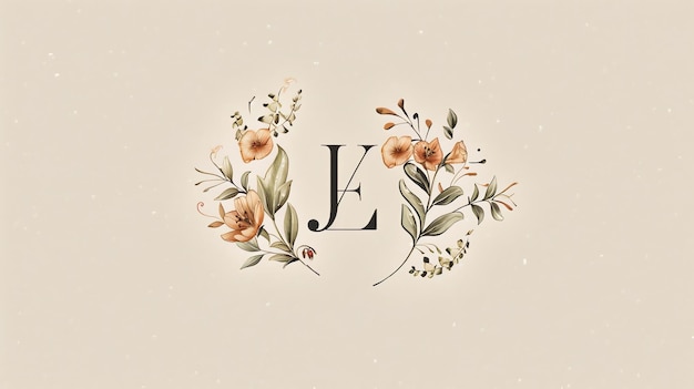 Floral monogram with the initials J E in a minimalist style