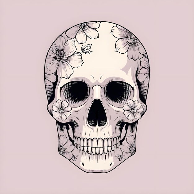 Floral Motif Skull with Elegant Detailing on Pastel Background