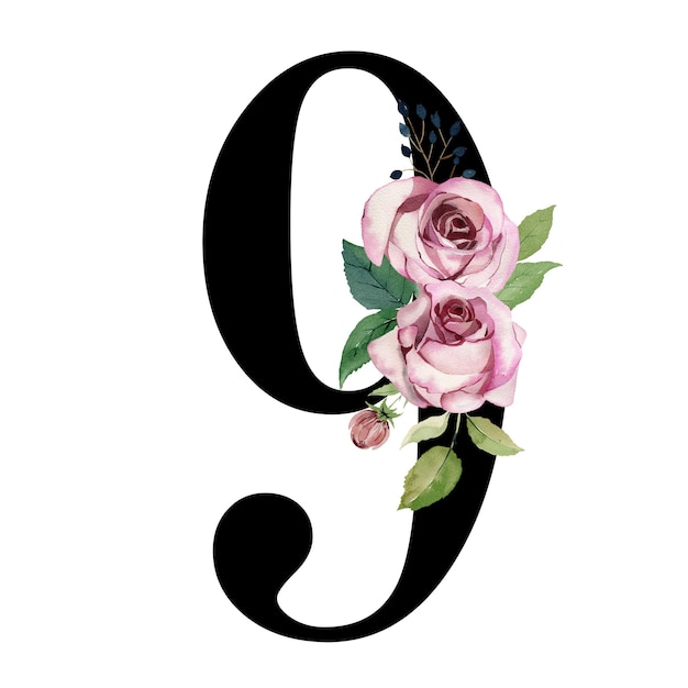 Floral number 9 with watercolor roses