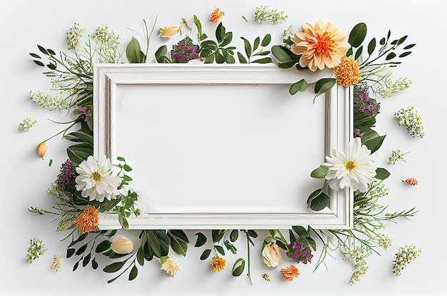 Floral ornate photo frame on white background generative ai